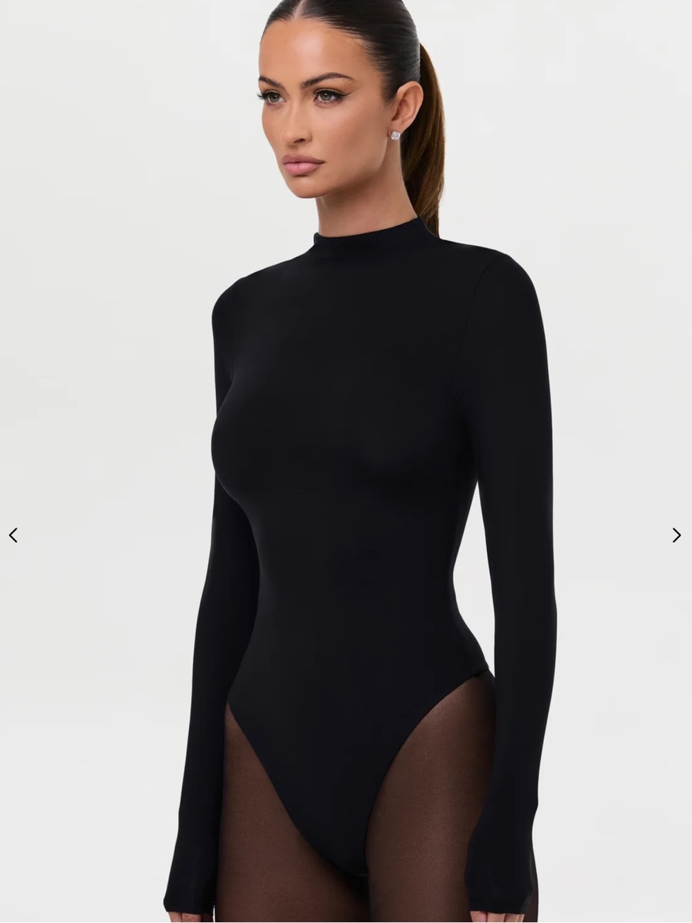 naked wardrobe Black Long-Sleeve Mock Neck Bodysuit & Legging Set, Size M, NWT
